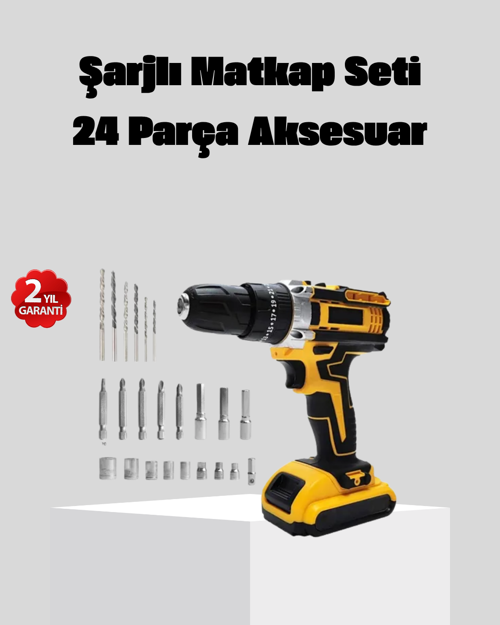 tekno 24 Parça Çift Bataryalı Akülü Darbeli Matkap – Güçlü Motor, Metal Dişli, LED Işık