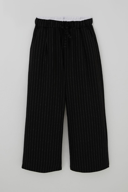 Kız Çocuk Pantolon Pinstripe Çizgili Çift Bel Detaylı 8-14 Yaş, Siyah