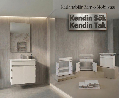 Flexio 65 Cm Katlanabilir Banyo Dolabı Beyaz Set