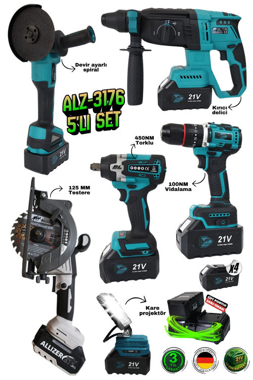 ALZ-3176 ALLİZER 5’li Set 125MM DAİRE TESTERE VE PROJEKTÖR