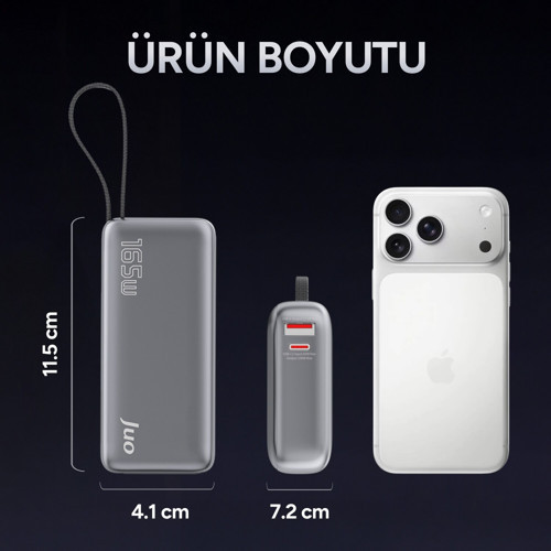 Juo 20000 mAh 165W LED Ekranlı USB-A + Type-C Kablolu Taşınabilir PD Hızlı Şarj Cihazı Powerbank 8