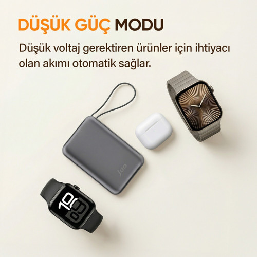 Juo 30000 mAh 65W LED Ekranlı USB-A + Type-C Dahili Kablolu Powerbank Taşınabilir PD Hızlı Şarj Cihazı 7