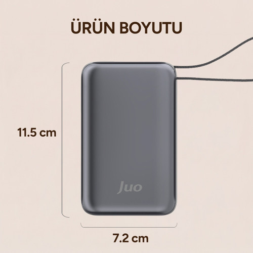 Juo 30000 mAh 65W LED Ekranlı USB-A + Type-C Dahili Kablolu Powerbank Taşınabilir PD Hızlı Şarj Cihazı 8