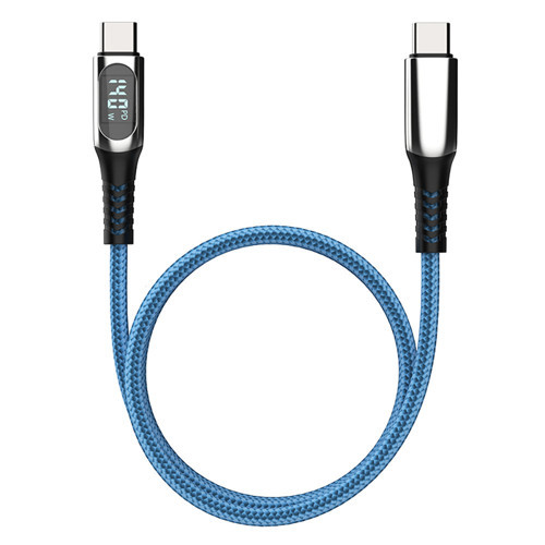 Micflip A08 Dijital LED Ekranlı Type-C to Type-C PD Data ve Şarj Kablosu 140W 1M Mavi