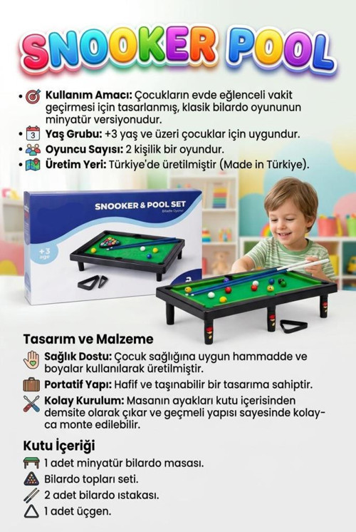 12 Toplu 2 Istakalı Taşınabilir 47,5cm Eğitici Bilardo ve Masası Eğitici Spor Oyuncağı