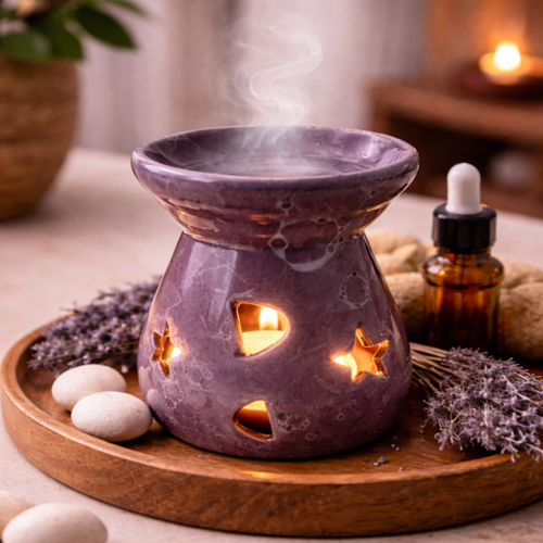 - Okay 5711 1771 Seramik Konik Buhurdanlık - Tealight ve Yağ Hediyeli - Mor