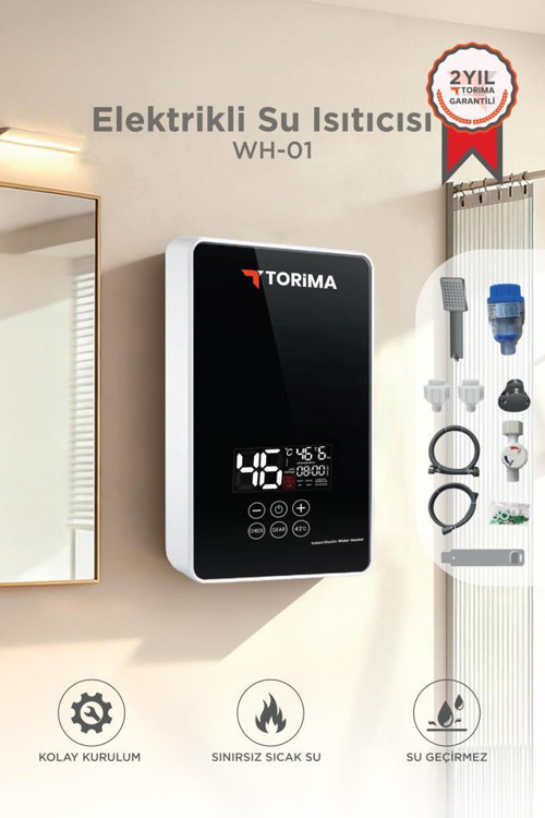 Şofben Elektrikli Su Isıtıcı 7000W Banyo Mutfak Tipi Duvara Monte Su Isıtıcısı WH01 Siyah