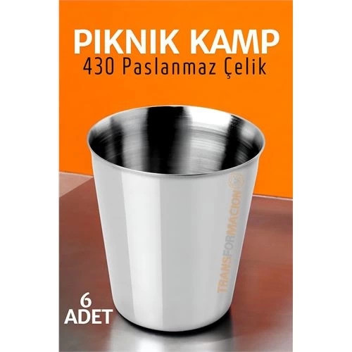 Mey İthalat® Paslanmaz Çelik Bardak Seti Kamp Piknik Bardağı 6 adet 721504