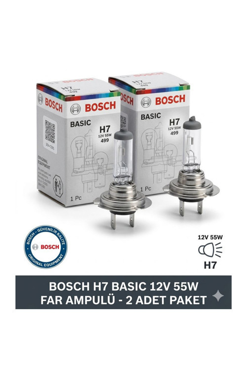 H7 Basic 12V 55W Far Ampulü 499 – Orijinal Uzun Ömürlü Halojen Ampul – 2 Adet Far Lambası