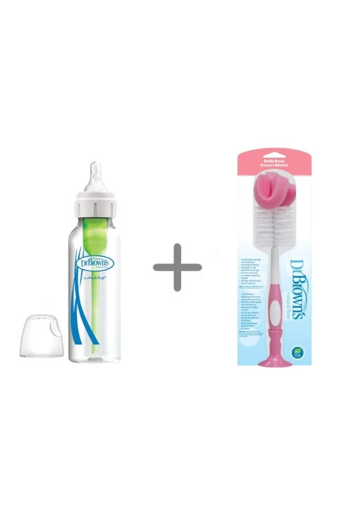 Options+ PP Biberon Standart 250 ml Dr. Brown's Biberon Emzik Temizleme Fırçası Pembe