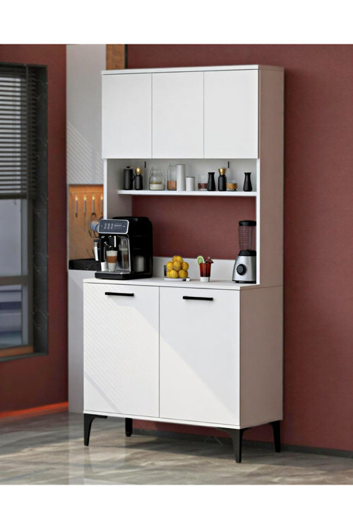 Glass 5 Kapaklı Çok Amaçlı Üst Raflı Dolap