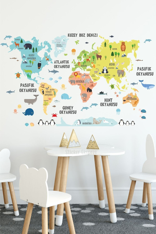Dream Türkçe Dünya Haritası Dünya Atlası Bebek Çocuk Odası Anaokulu Kreş Duvar Sticker