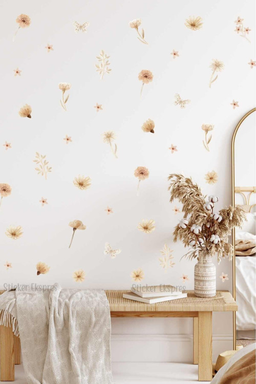 Pastel Boho Çiçekler Duvar Sticker Seti