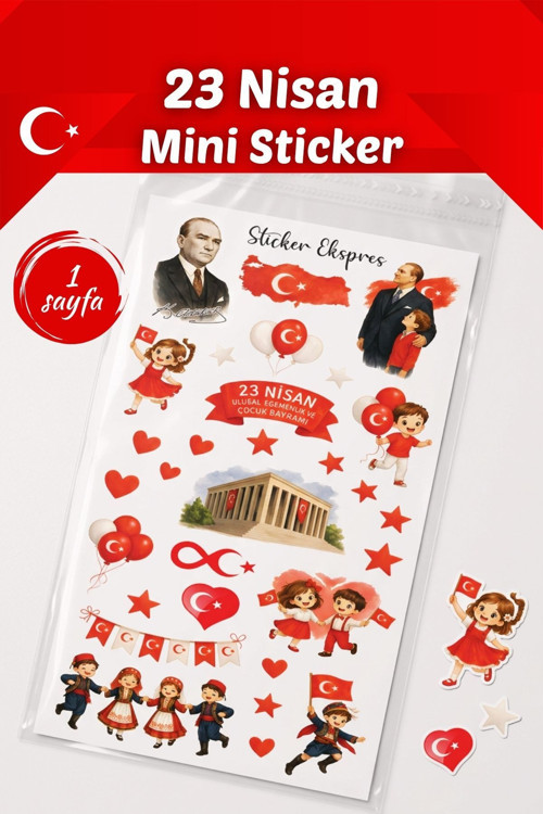 23 Nisan Mini Sticker Seti 1 Sayfa Çocuk Bayramı Hediye Sticker Okul Sınıf Etkinlik