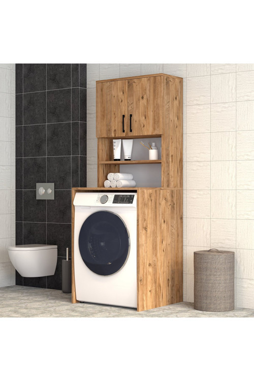 2 Kapaklı Raflı Çamaşır Makinesi Dolabı Çam - BDL0602