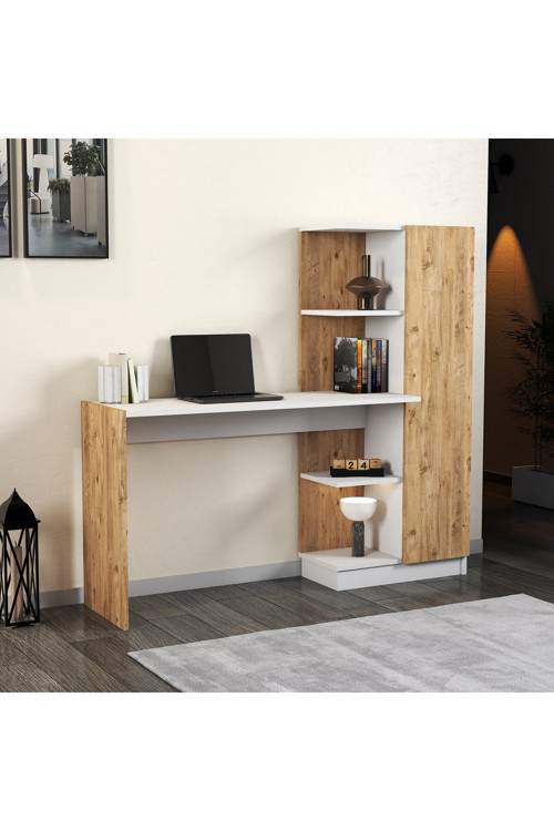 Venüs Çalışma Masası Raflı Kapaklı Çam Beyaz - CLM0503