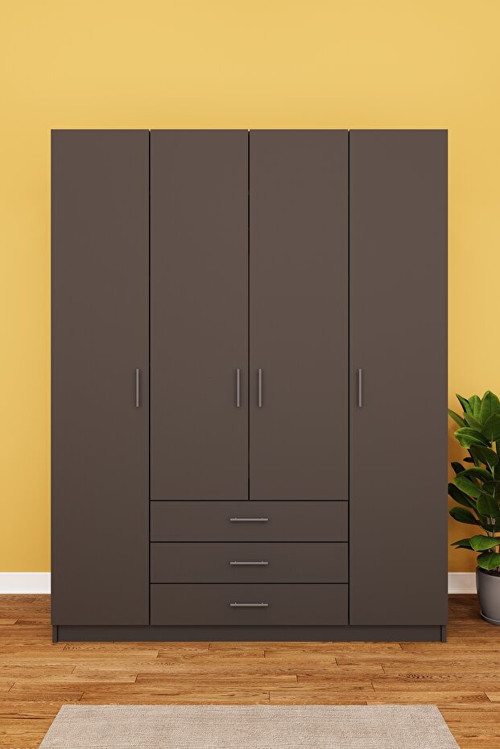 Lüks 4 Kapaklı 3 Çekmeceli Gardırop %100 MDF Askılı Düzenleyici Elbise Dolabı G-02