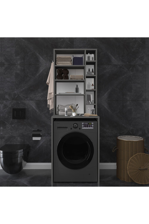 Lüks Raflı Çamaşır Kurutma Makinesi Dolabı %100 MDF Banyo Dolabı BD03