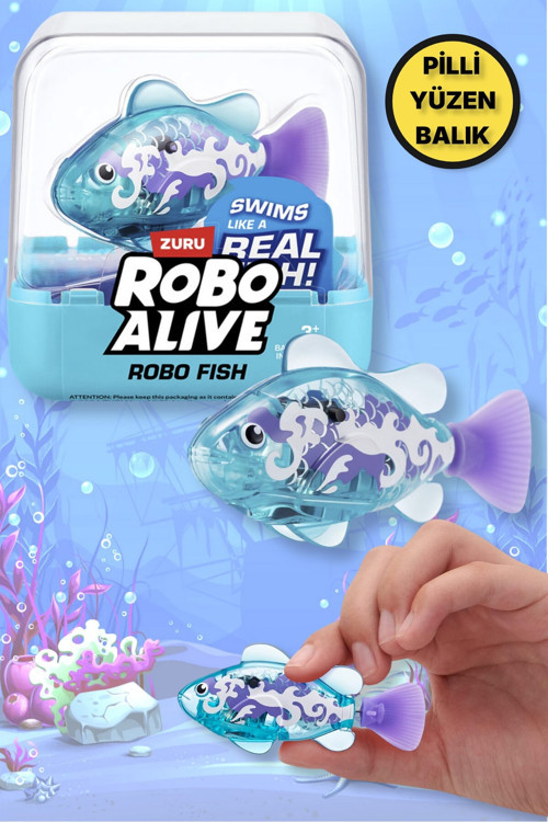 1.8 Metre Derine Dalan Suda Renk Değiştiren Yüzen Pilli Robo Alive Balık - 6.8 CM -1 ADET - TURKUVAZ