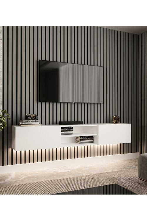 Volar TV Ünitesi Işıklı Beyaz 180 cm Modern
