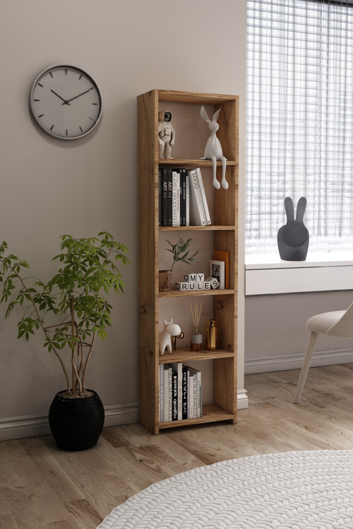 Libro Pine Kitaplık 5 Raflı Çok Amaçlı Düzenleyici Raf 160 cm Dekoratif Atlantik Çam