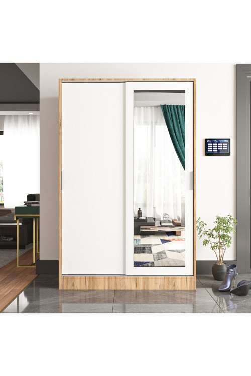 AURA BIANCO PİNE Portmanto Vestiyer Ayakkabılık Aynalı 2 Sürgü Kapaklı