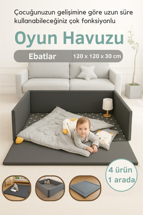 120x120 Katlanabilir Bebek Oyun Havuzu – 4in1 Emekleme, Oyun ve Güvenli Aktivite Alanı