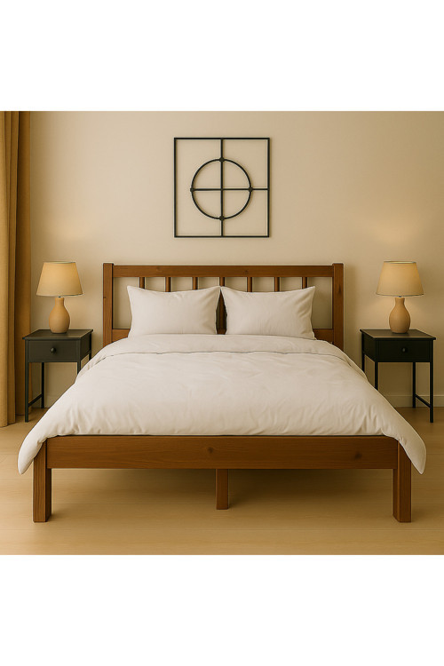 150cm X 190cm Masif Ahşap 2 KİŞİLİK YUVARLAK ÇITALI Başlıklı Karyola CEVİZ RENGİ