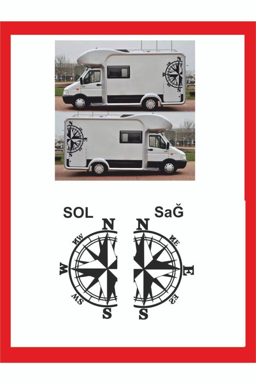Pusula Sağ-Sol Oto Sticker -Karavan Sticker- Kamp Sticker 48x28 cm