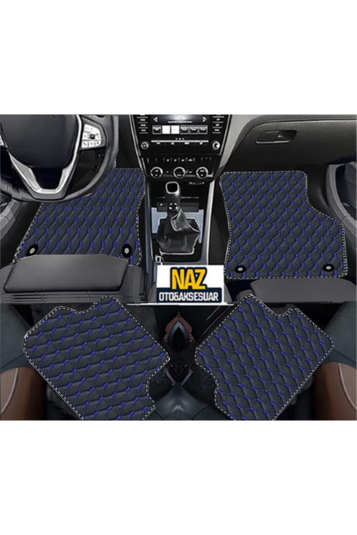Audi A4 1996-2001 Uyumlu Mavi Dikişli Siyah Deri Paspas