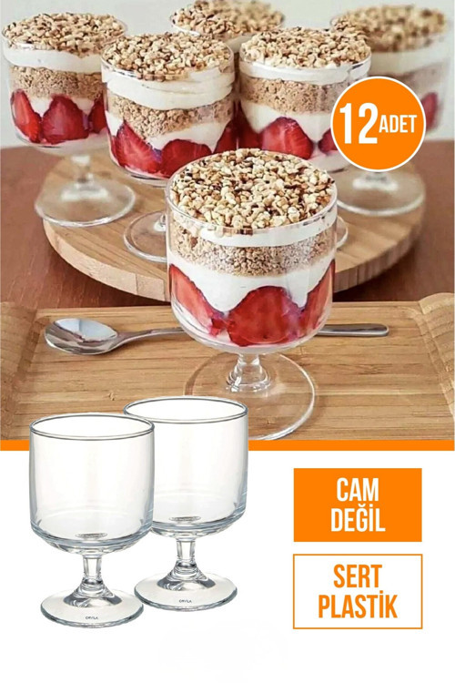 Plastik Magnolia Tatlı Sunum Bardağı | 12'li Mika Magnolya Dondurma Puding Kasesi (CAM DEĞİLDİR)