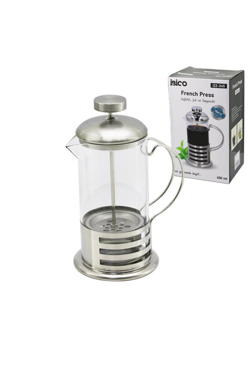 FRENCH PRESS METAL KAFES - METAL KAPAK 600ML CAM BİTKİ SÜZGEÇİ (5047)