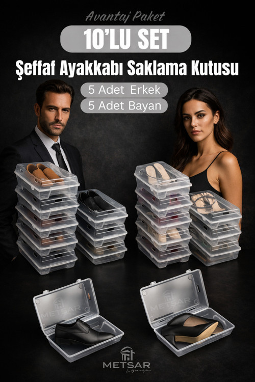 10’lu Set Şeffaf Ayakkabı Kutusu Erkek & Bayan– Ayakkabı Saklama Kutusu Düzenleyici Organizer