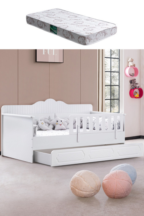 Yavrulu Karyola, Flower Yavrulu Montessori Karyola - Beyaz + 1 Adet Comfort Yatak