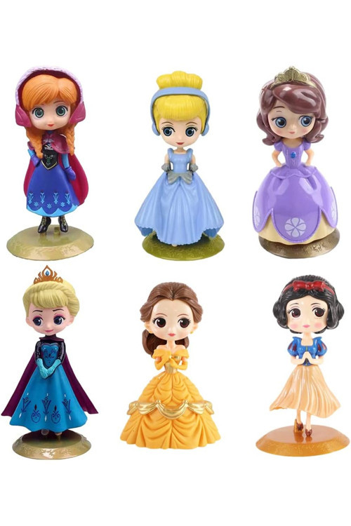 Prenses Mini Figürler, 6 Adet Prenses Figürleri, Çizgi Film Prenses Pasta Süsü