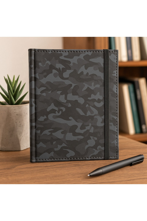 Siyah Kamuflaj Sert Kapaklı Çizgili Defter | 14x20 cm | 168 Yaprak | Günlük, Not Defteri, Ajanda