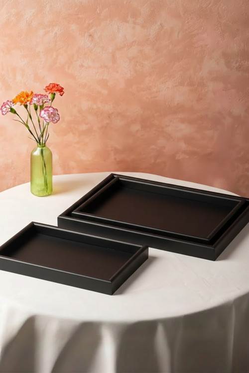 3’lü Ahşap Tepsi Seti, Büyük Tepsi: 40 x 30 cm, Orta Tepsi: 35x25 cm, Küçük Tepsi: 30x20 cm Siyah