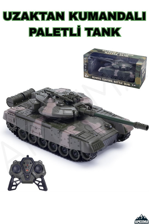 Oyuncak 2.4GHz Uzaktan Kumandalı Paletli Rc Tank Şarjlı Işıklı Sesli Gövdesi 360° Dönen Askeri Tank