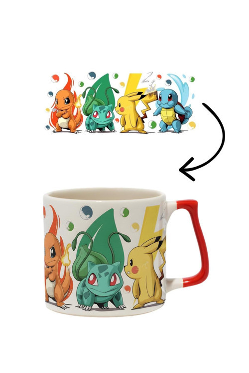 Pokemon Charmander Pikachu Balbazar Squirtle Lüks Kupa - Hediye Seramik Kupa