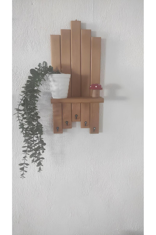 Ahşap Modern Anahtar Askılığı Raflı Anahtar Askılığı