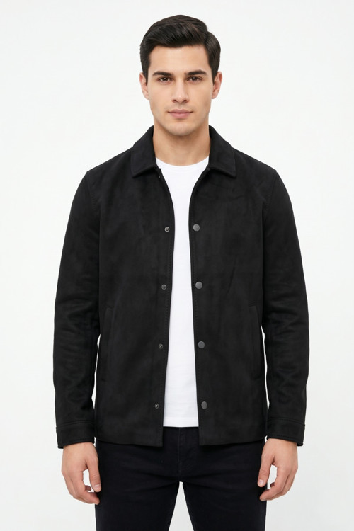 Erkek Siyah Regular Fit Mevsimlik Süet Spor Mont BGL-ST05436