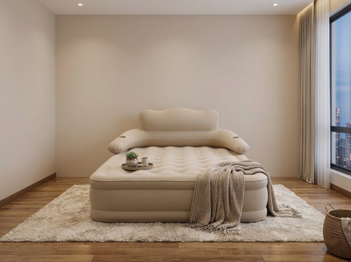 Çift Kişilik Otomatik Şişme Yatak Çıkarılabilir Başlıklı Kamp ve Misafir Yatağı 203x152x40cm