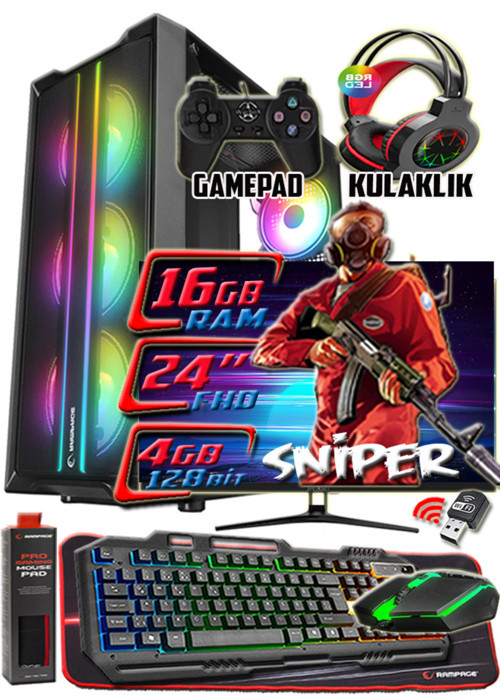 SNİPER 24" Monitör i5 3350p 16gb Ram 256gb Ssd 250gb Hdd R7 240-4gb E.kartı Gaming Takım Bilgisayar