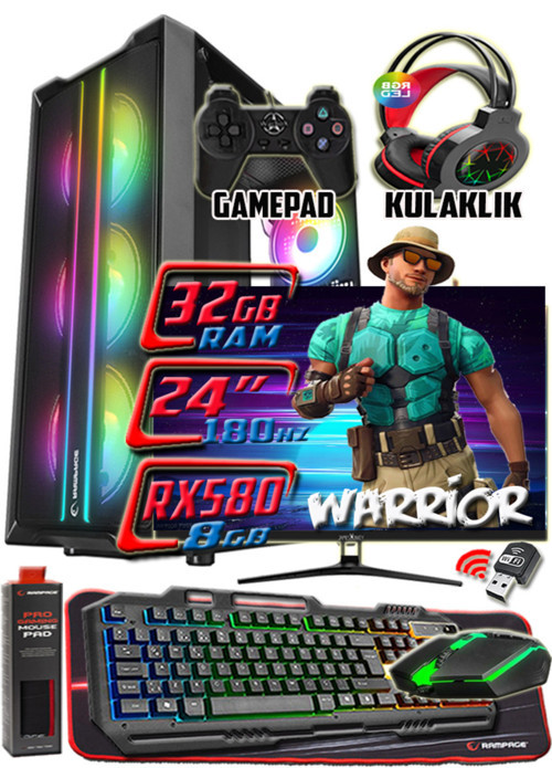 WARRİOR 24" Monitör i5 4570s 32gb Ram 256gb Ssd 250gb Hdd RX 580-8gb E.kartı Gaming Takım Bilgisayar