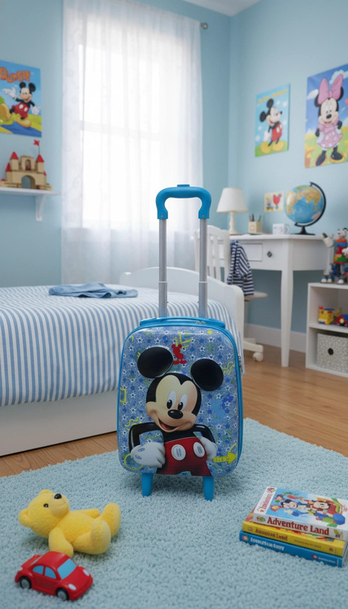 Kabartmalı Çocuk Valizi - Mavi Simli Çekçekli Bebek ve Çocuk Bavulu