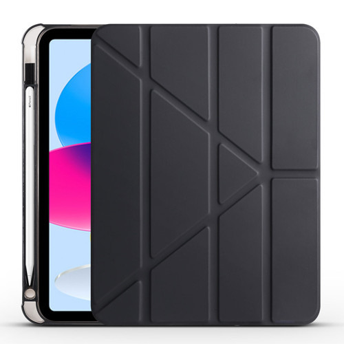 iPad 11.Nesil 2025 Kılıf MKST Tri Folding Kalem Bölmeli Standlı Kılıf - Siyah