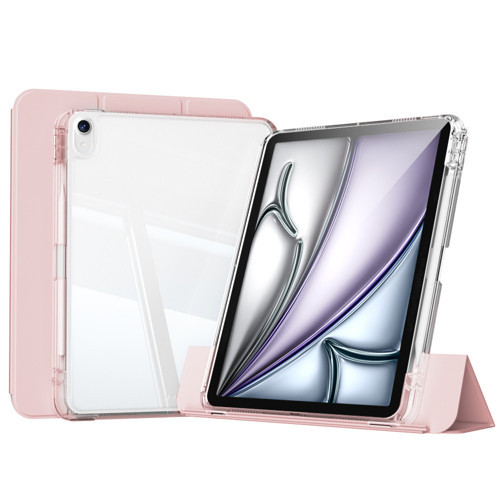 iPad Air 11 2024 Kılıf Magnetik Ayrılabilen Airbagli MKST Sliding Tablet Kılıfı - Pembe Açık