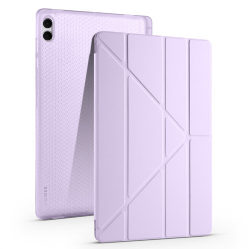 Galaxy Tab S11 Ultra Kılıf MKST Tri Folding Kalem Bölmeli Standlı Kılıf - Lila