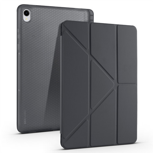 Galaxy Tab S11 Kılıf MKST Tri Folding Kalem Bölmeli Standlı Kılıf - Siyah