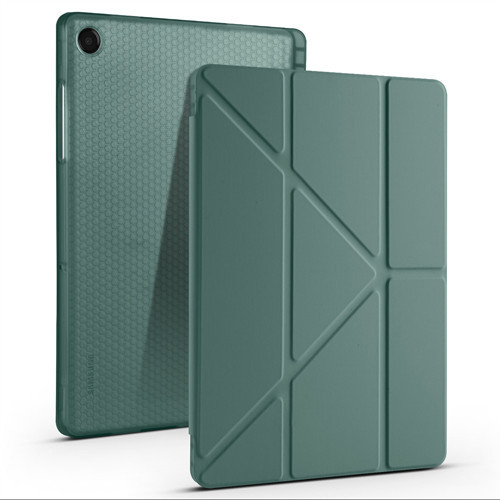 Galaxy Tab A11 Plus Kılıf MKST Tri Folding Kalem Bölmeli Standlı Kılıf - Koyu Yeşil